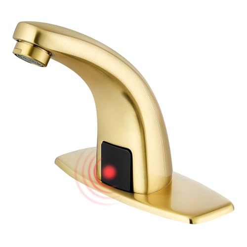 Gangang Touchless Bathroom Sink FaucetAutomatic Motion Sensor Faucets with Deck Plate for Commercial Lavatory Gold Plated - Image 1