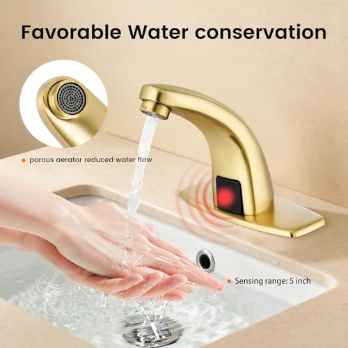 Gangang Touchless Bathroom Sink FaucetAutomatic Motion Sensor Faucets with Deck Plate for Commercial Lavatory Gold Plated - Image 3