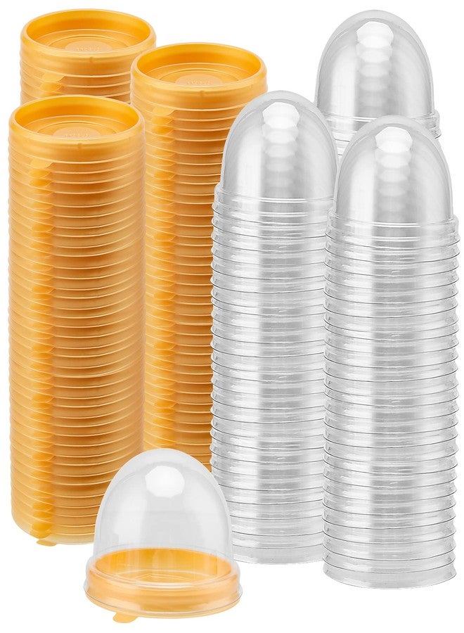 MUKLEI 200 Pack Plastic Mini Cake Box, Clear Cupcake Box with Dome Lids, Round Cupcake Boxes Plastic Cupcake Holders for Mooncakes, Cookies, Desserts, Gold Base - Image 1