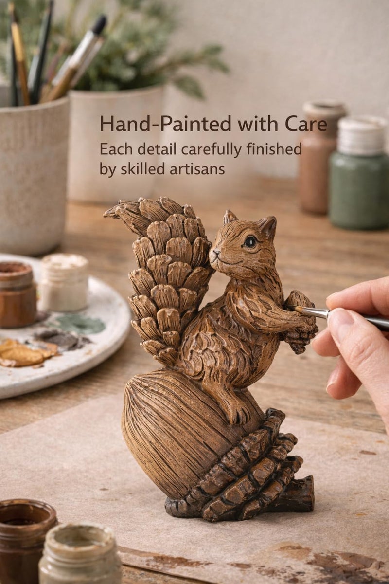 iStatue Handmade Resin Squirrel on Acorn Statue Miniature Garden Figurines â€“ 6.5 Inch Nature-Inspired Woodland Animal Decor for Home, Garden, Patio or Shelf â€“ Rustic Farmhouse Accent (Medium) - Image 3