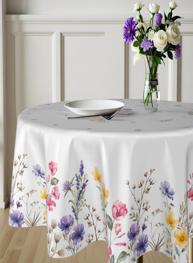 Aytipun Floral Round Tablecloth 70 Inch, Spring Summer Wildflower Farmhouse Washable Polyester Table Cover for Indoor Kitchen Party Dinner Decor, White - Image 5