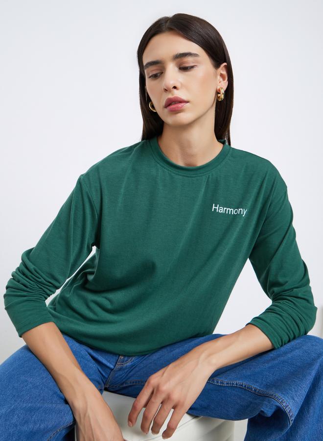Styli Green Harmony Slogan Regular Fit T-Shirt - Image 1