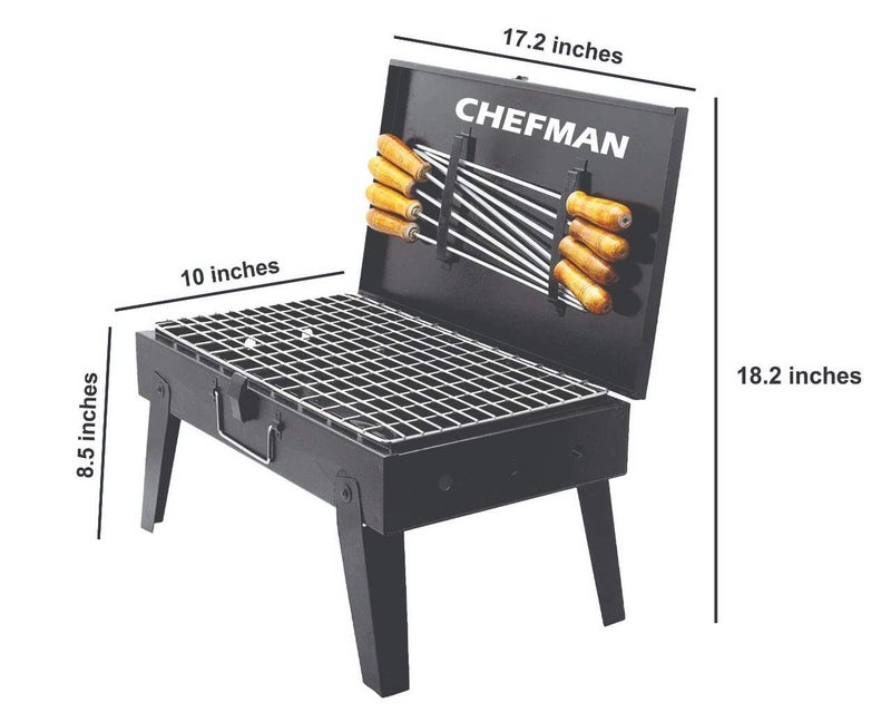Chefman Briefcase BBQ Charcoal Barbeque Large Size With Elegant Look Color - BLACK - Image 3