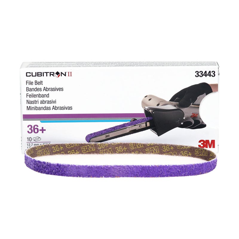 3M Cubitron II File Belt, 33445, 60+ Grit, 1/2 in x 18 in, Pack of 10 File Belts, Resin Bonded, Spot Weld Removal - Image 2