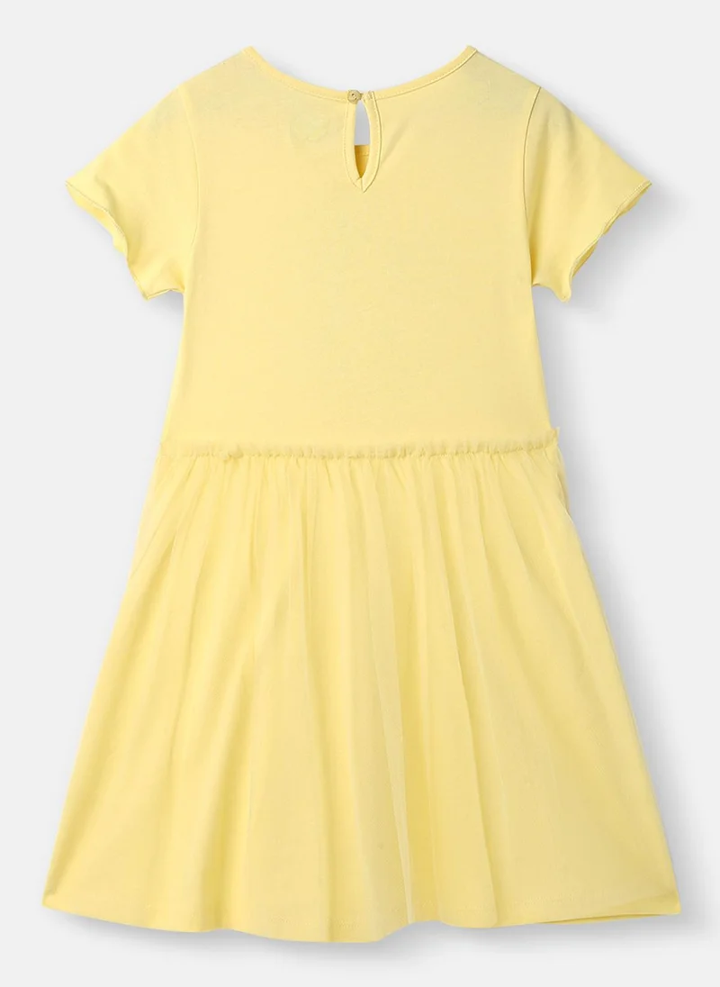 نوتيناتي Nautinati Girls' Unicorn Print Tulle Mesh Dress with Lettuce Hem in Sleeves