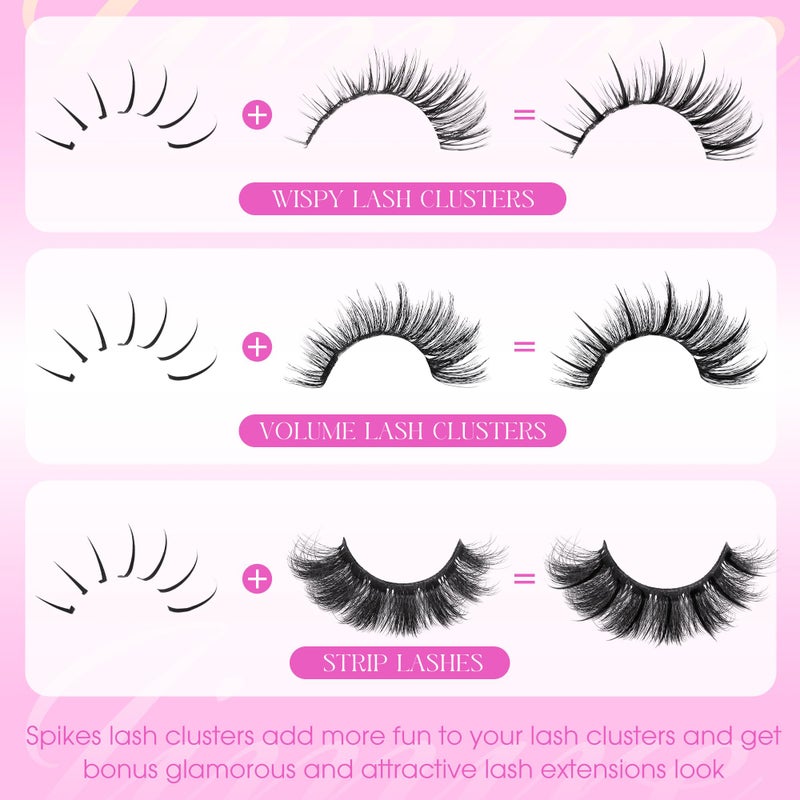 JIMIRE Spiky Lash Clusters Premade Individual Lashes Wispy Cluster Eyelash Extensions with Bottom Lashes 14-22MM D Curly Eyelash Clusters 222Pcs DIY Lash Extensions Thinner Lash Band - Image 3