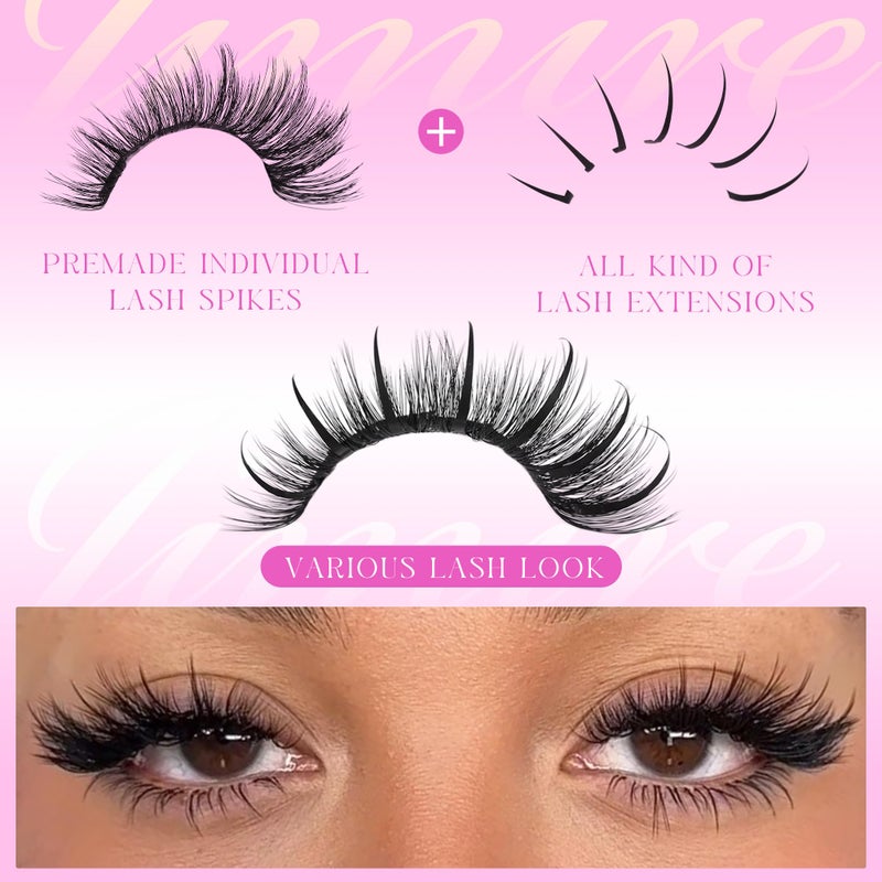 JIMIRE Spiky Lash Clusters Premade Individual Lashes Wispy Cluster Eyelash Extensions with Bottom Lashes 14-22MM D Curly Eyelash Clusters 222Pcs DIY Lash Extensions Thinner Lash Band - Image 2