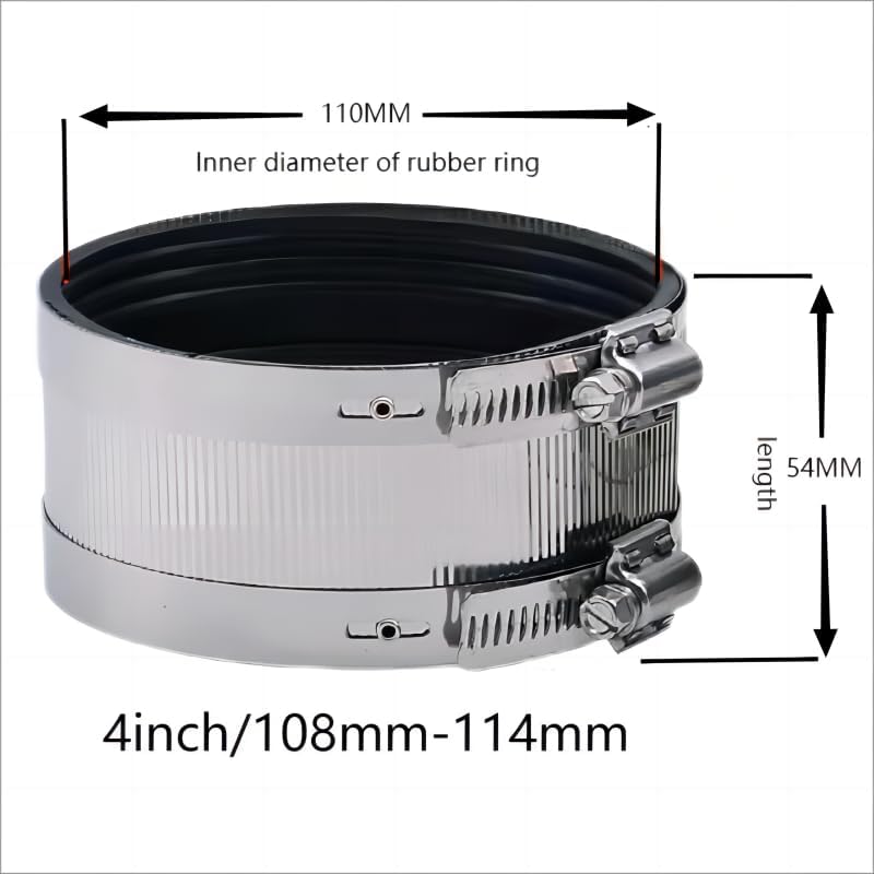 AYCWJZM Flexible pipe Coupling with Stainless Steel Clamps.Pipe Connector for PVC and Metal Pipes (4inch/108mm-114mm) - Image 3