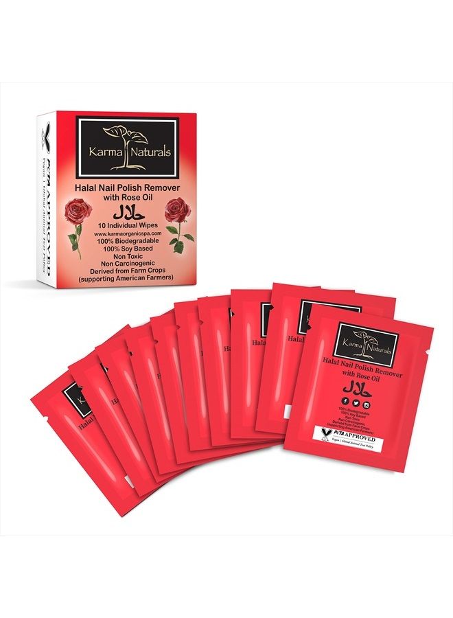 karma organic Karma Halal Nail Polish Remover Wipes with Rose Oil; Non-Toxic, Vegan, Cruelty-Free – Pack of 10 - Image 1