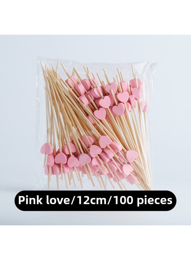Disposable Fruit Fork Fruit Sticks Bamboo Sticks Flower Sticks Sugar-Coated Berry String Sticks Cocktail Sandwich Sticks Dessert Decoration-Color:(Hot) Pink Love ]  - Image 1