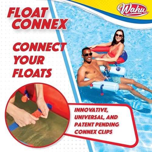WAHU Float Connex Aqua Pool Seat with Connex Clips, Cupholder, and Inflate Valve, Inflatable Pool Float Chair for Adults and Kids Ages 8+, Blue/Red - Image 4