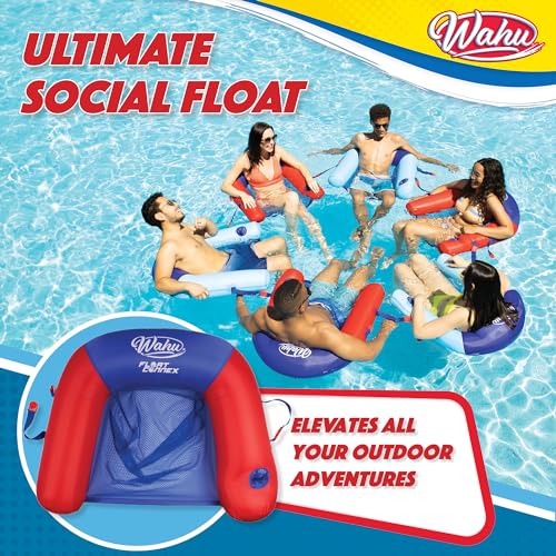 WAHU Float Connex Aqua Pool Seat with Connex Clips, Cupholder, and Inflate Valve, Inflatable Pool Float Chair for Adults and Kids Ages 8+, Blue/Red - Image 3