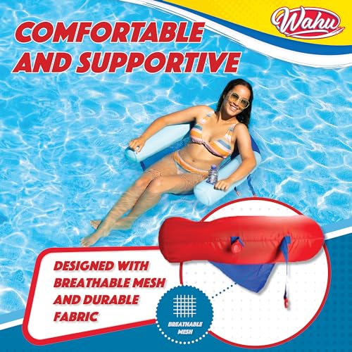 WAHU Float Connex Aqua Pool Seat with Connex Clips, Cupholder, and Inflate Valve, Inflatable Pool Float Chair for Adults and Kids Ages 8+, Blue/Red - Image 5