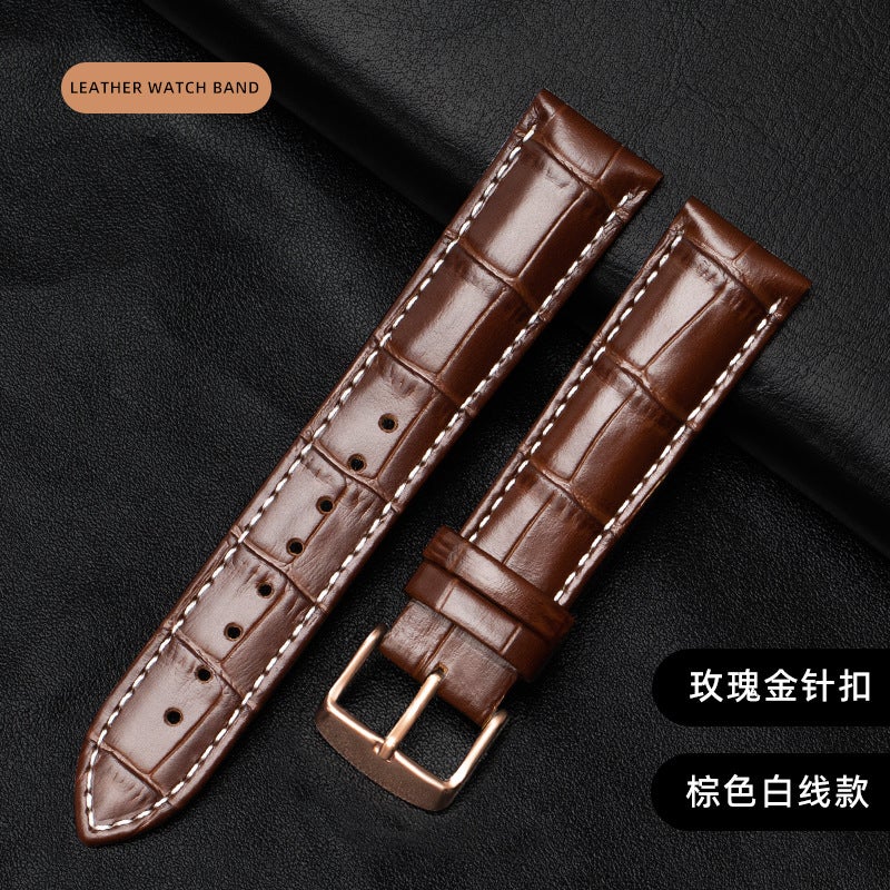 Factory wholesale double-sided leather strap first layer cowhide metal pin buckle men's and women's leather watch chain accessories square buckle - Image 1