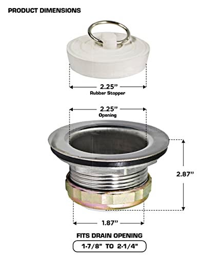 Highcraft 9783 Stainless Steel Bath Tub Drain Assembly with Rubber Stopper Strainer for RV Mobile Showers or Bar and Bathroom Sinks - Image 3