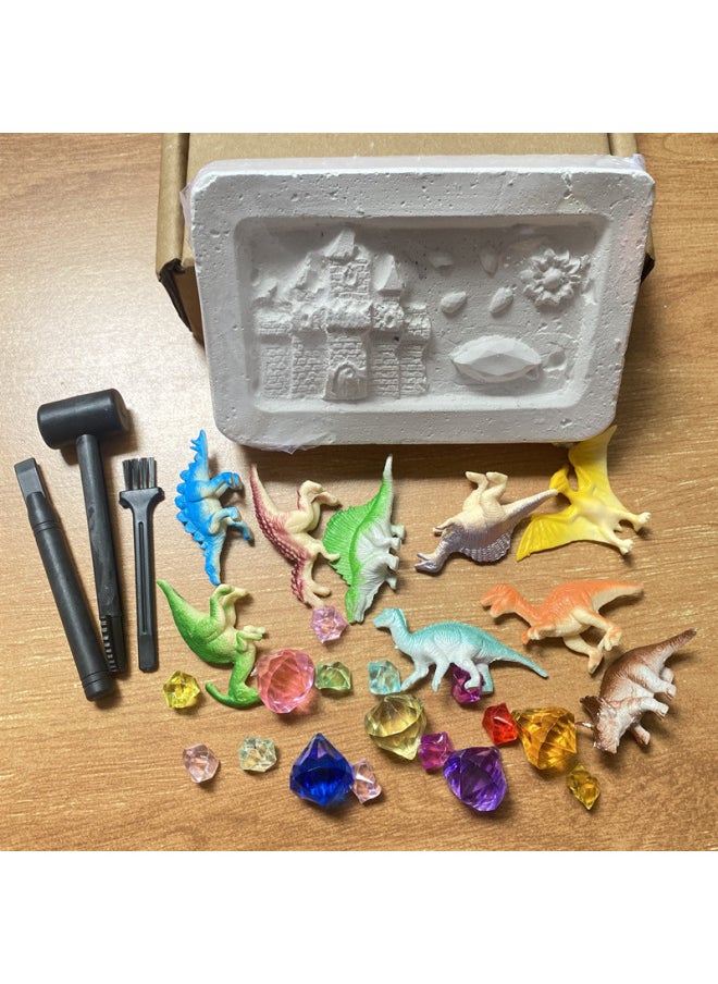 Children's Archaeological Digging Toys Science And Education Puzzle DIY Dinosaur Fossil Skeleton Model Colorful Gem Blind Box Wholesale-Color:Color Boxed -4 Small Dinosaurs 7 Small Gems 1 Large Diamond  - Image 1