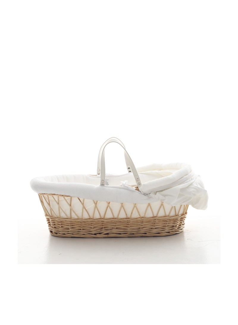 TEKNUM Infant Wicker Moses Basket With White Waffle Beddings - Wooden Brown  - Image 3