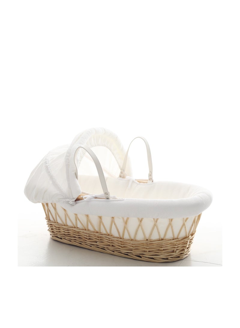 TEKNUM Infant Wicker Moses Basket With White Waffle Beddings - Wooden Brown  - Image 2