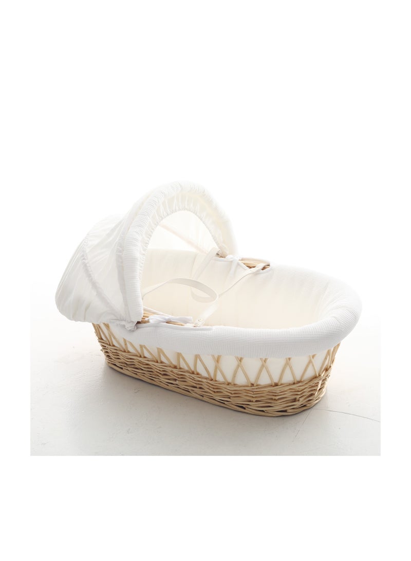TEKNUM Infant Wicker Moses Basket With White Waffle Beddings - Wooden Brown  - Image 1