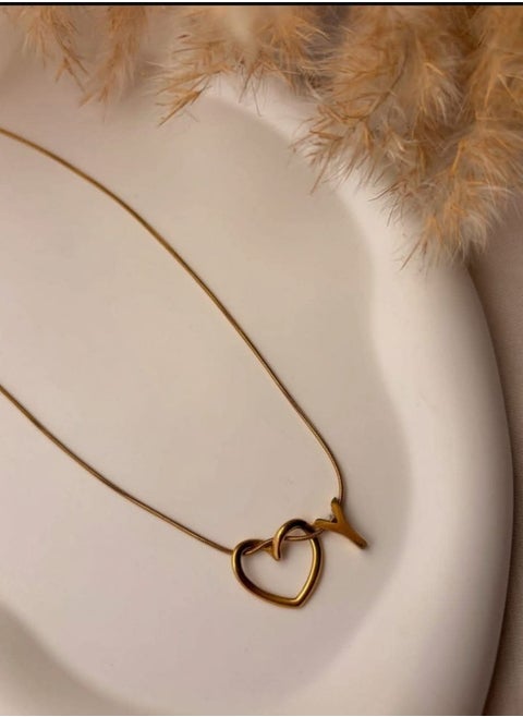 Stainless steel accessory necklace - distinctive design - in the shape of a heart and the letter Y - golden color