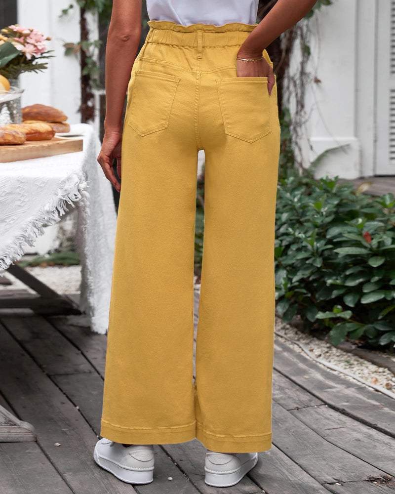 GRAPENT Wide Leg Jeans for Women Stretch High Wasited Elastic Waist Bell Bottom Baggy Y2K Pants Mineral Yellow Large - Image 3