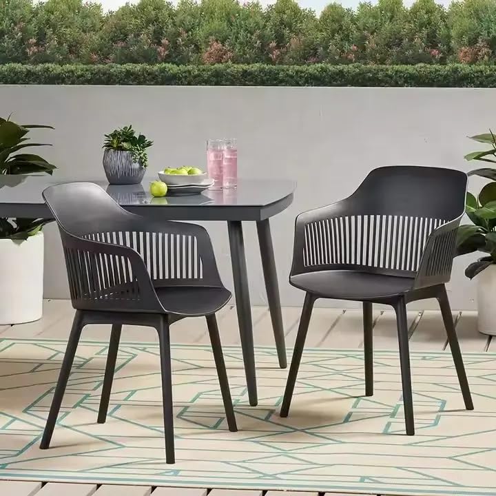 Creative Creative Modern Dining Chair Outdoor and Indoor Suitable for Home Kitchen Dining Bedroom Living Room with Curved Back Black Plastic with Slat Design Armrest Support Pack of 1Black  - Image 5