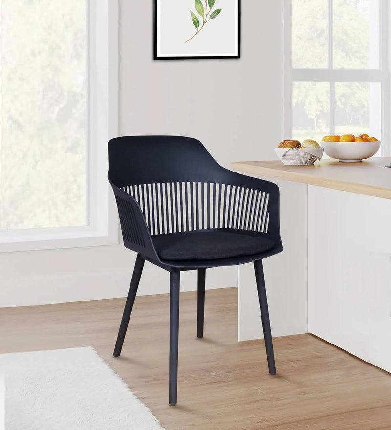 Creative Creative Modern Dining Chair Outdoor and Indoor Suitable for Home Kitchen Dining Bedroom Living Room with Curved Back Black Plastic with Slat Design Armrest Support Pack of 1Black  - Image 1
