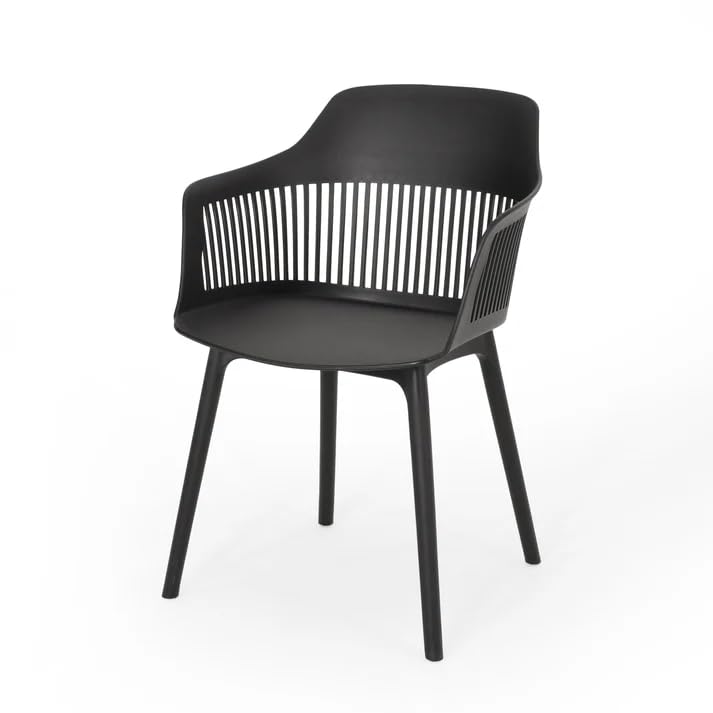 Creative Creative Modern Dining Chair Outdoor and Indoor Suitable for Home Kitchen Dining Bedroom Living Room with Curved Back Black Plastic with Slat Design Armrest Support Pack of 1Black  - Image 4