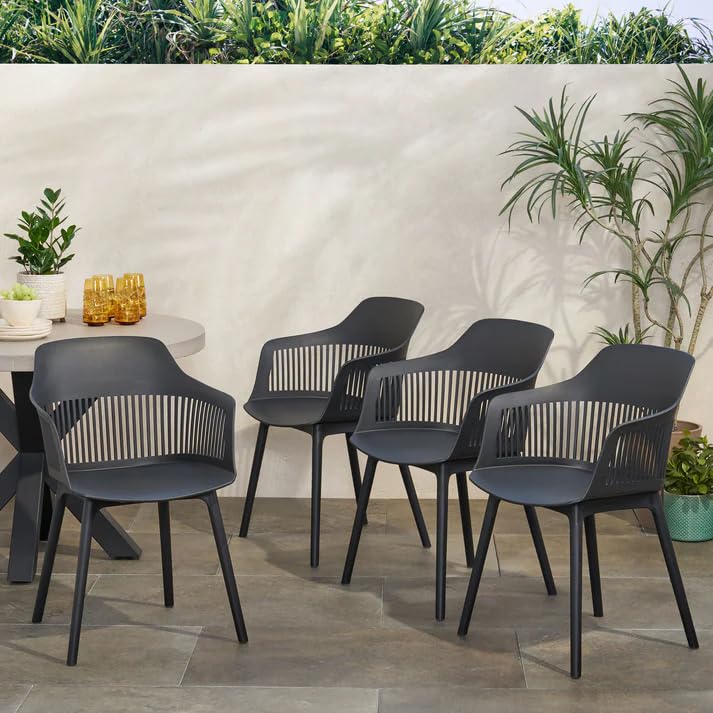 Creative Creative Modern Dining Chair Outdoor and Indoor Suitable for Home Kitchen Dining Bedroom Living Room with Curved Back Black Plastic with Slat Design Armrest Support Pack of 1Black  - Image 3