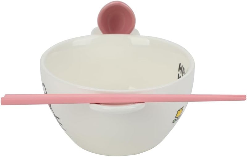 Bio World Hello Kitty Sanrio Enjoy The Little Things Ceramic Ramen Bowl With Spoon & Chopsticks - Image 2