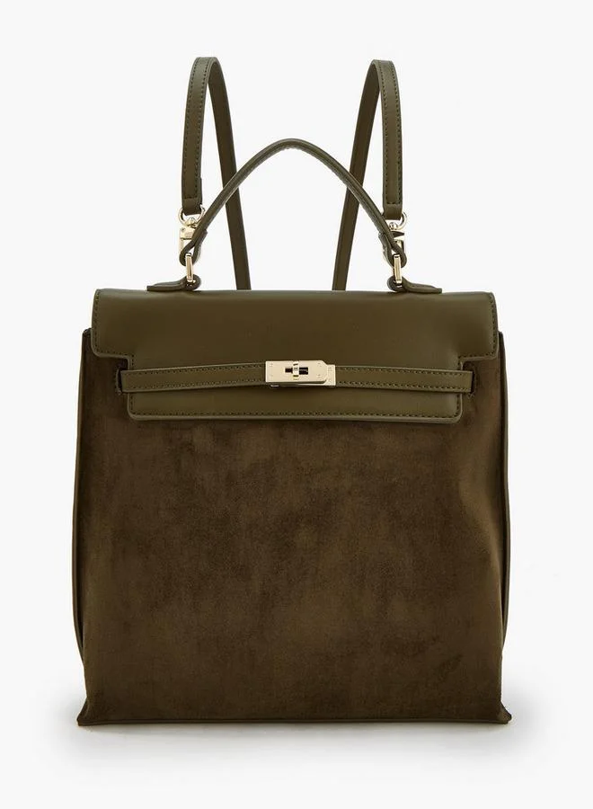 Textured Suede Backpack With Twist Lock Closure