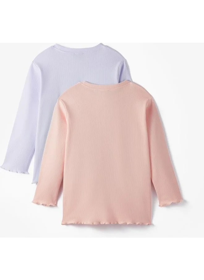 جون June Girl Child 2-Pack Embroidered and Basic Long Sleeve Tshirt Lilac - Peach