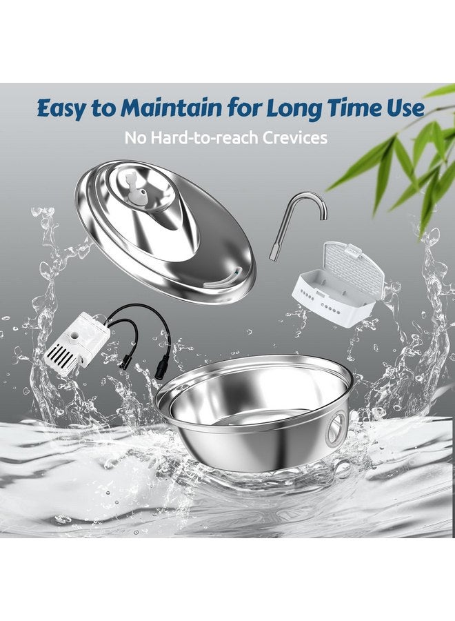 ORSDA Cat Water Fountain Stainless Steel, Cat Fountains for Drinking, 67oz/2L Automatic Pet Fountain Water Dispenser with Water Level Window for Cats and Small Dogs- 4Pcs Filters (D36-F) - Image 4