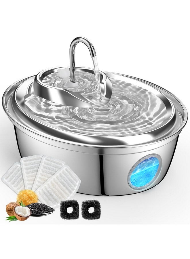 ORSDA Cat Water Fountain Stainless Steel, Cat Fountains for Drinking, 67oz/2L Automatic Pet Fountain Water Dispenser with Water Level Window for Cats and Small Dogs- 4Pcs Filters (D36-F) - Image 1