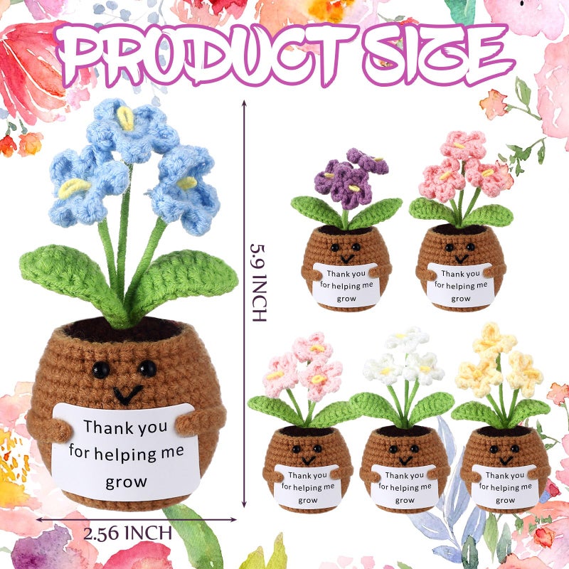 Threehoney 6 Pcs Valentines Gifts for Teachers Thank You for Helping Me Grow Gift Thank You Gift Positive Flower Crochet Doll with Card for Women Teacher Boss Friend Coworker - Image 2