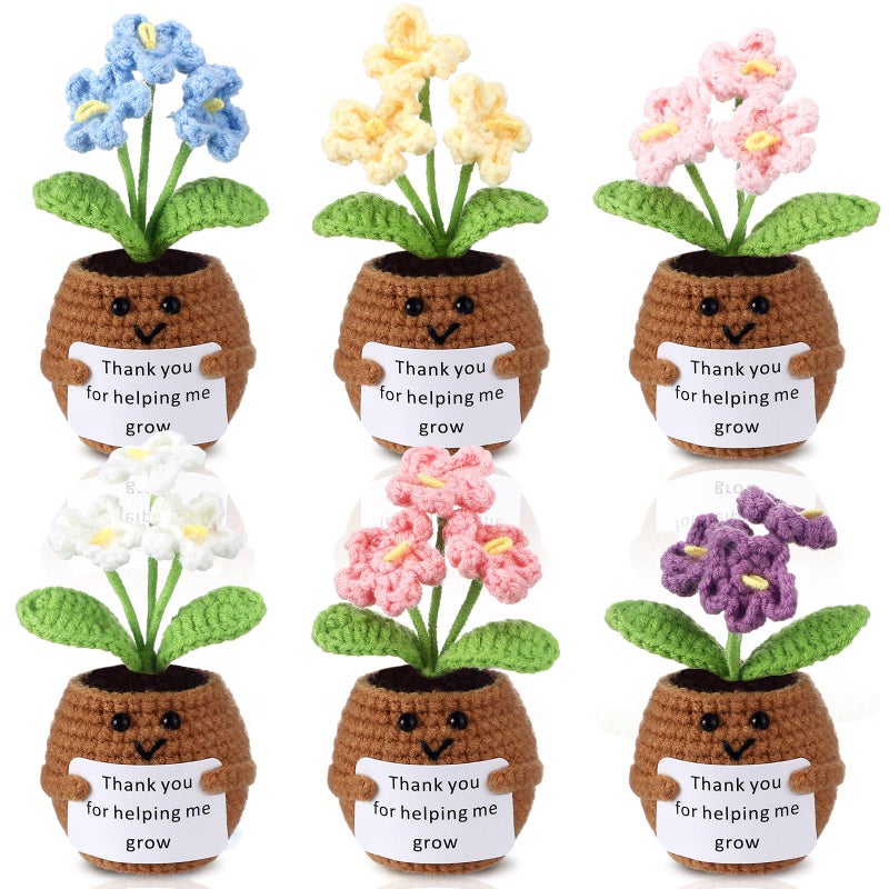 Threehoney 6 Pcs Valentines Gifts for Teachers Thank You for Helping Me Grow Gift Thank You Gift Positive Flower Crochet Doll with Card for Women Teacher Boss Friend Coworker - Image 1