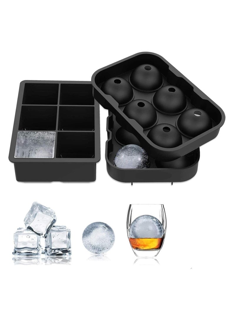 مملكة الإكسسوارات صينية مكعبات الثلج من أكسسورايز كينجدوم، مصنوعة من السيليكون، كبيرة الحجم، سهلة الفك، قابلة لإعادة الاستخدام، خالية من مادة BPA، قوالب مكعبات ثلج كبيرة، صينية ثلج للكوكتيلات، جزيئات الويسكي، قالب عصير الشوكولاتة (أسود) (قطعتان = كرة واحدة، مربع واحد) - Image 1