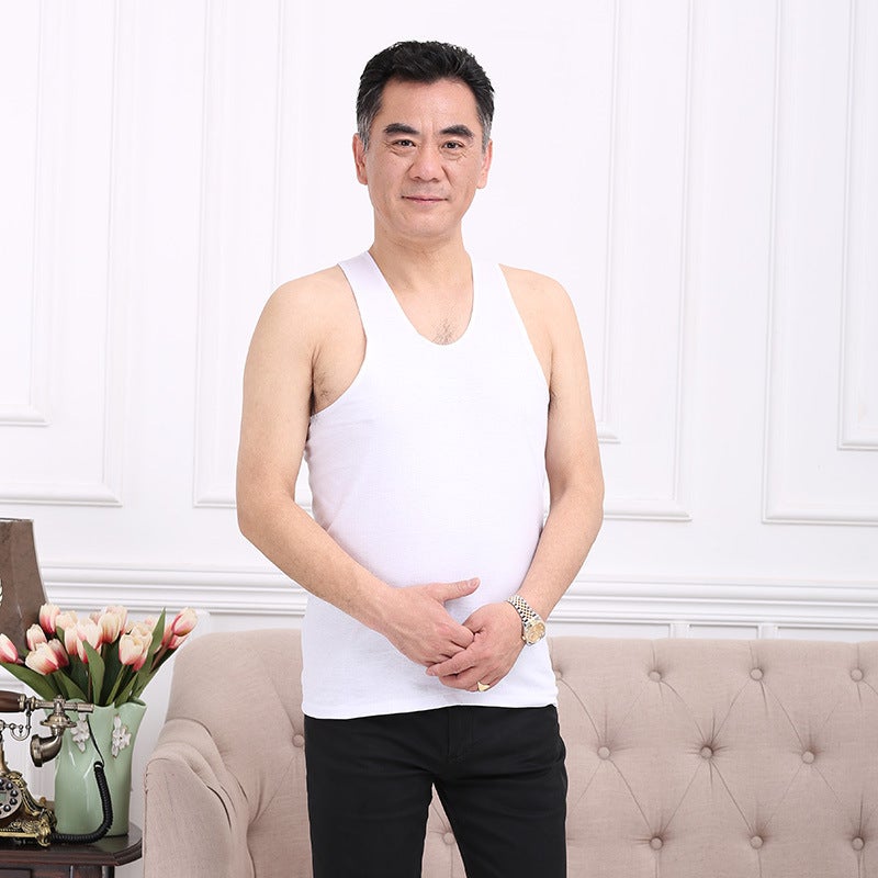 Middle-Aged Men'S Summer Pure Cotton Old-Fashioned Hurdle Camisole Loose Underwear For Middle-Aged And Elderly Full Sweat Cotton Shirt For Youth - Image 1