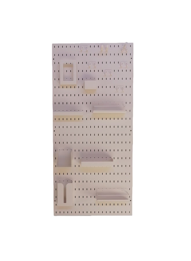 Wall Mounted Pegboard Organizer with Shelves, White, Adjustable Storage System, 140cm x 65cm - Image 1
