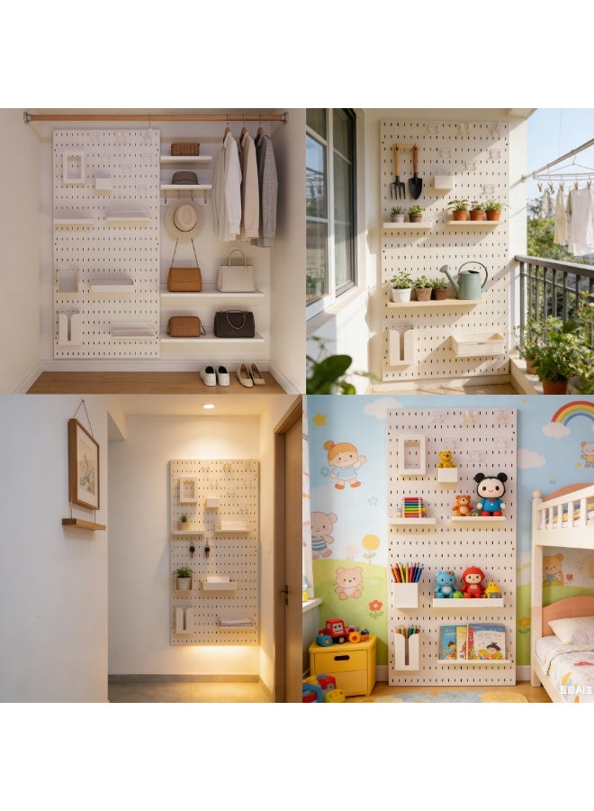 Wall Mounted Pegboard Organizer with Shelves, White, Adjustable Storage System, 140cm x 65cm - Image 2