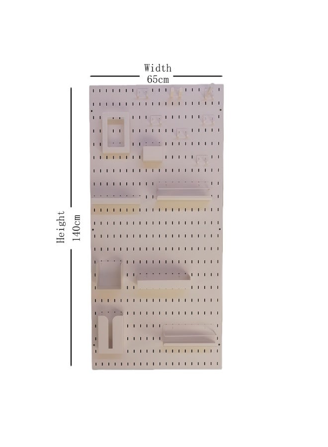 Wall Mounted Pegboard Organizer with Shelves, White, Adjustable Storage System, 140cm x 65cm - Image 4