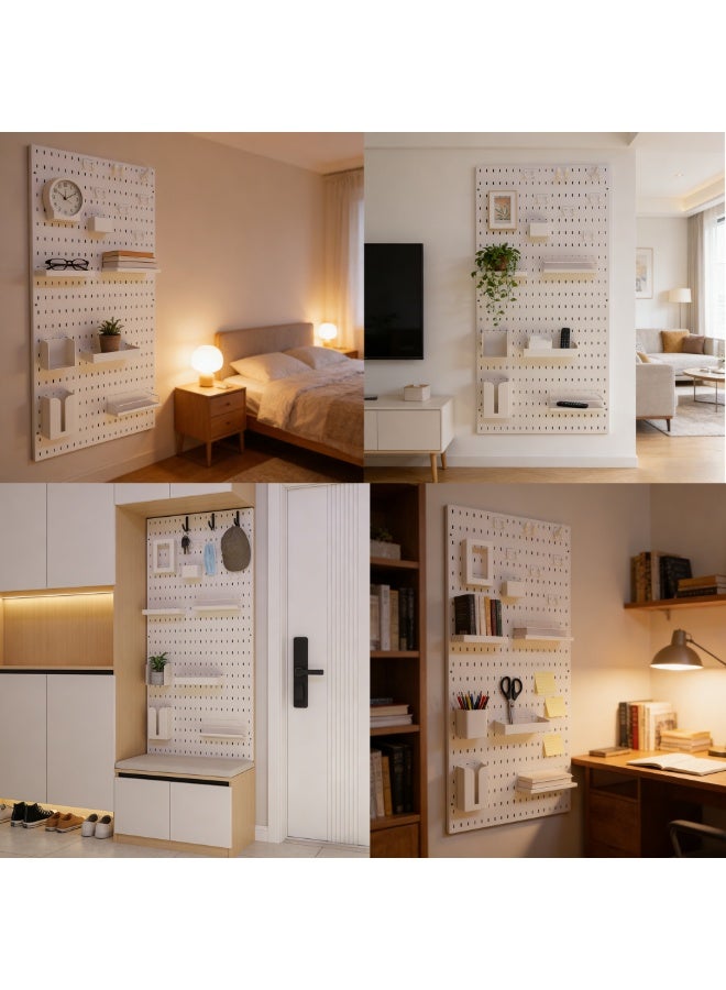 Wall Mounted Pegboard Organizer with Shelves, White, Adjustable Storage System, 140cm x 65cm - Image 5