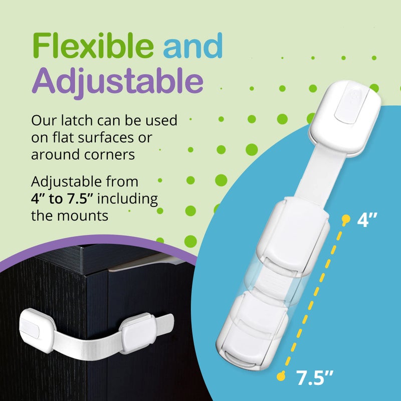 WONDERKID Adjustable & Reusable Child Safety Cabinet Locks & Latches, Baby Proofing Door Window, Cabinet, Toilet, & Refrigerator Lock, Child Safety Strap Locks with Adhesive Pads, Pack of 6, White - Wonderkid - Image 3