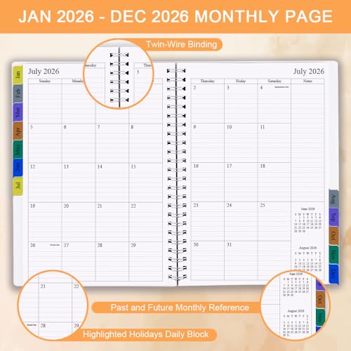 Nokingo 2026 Planner - Weekly & Monthly Planner Runs January 2026 to December 2026, 6.25" x 8.25", 12 Monthly Tabs, 14 Notes Pages, Inner Pocket, Flexible Cover with Twin-Wire Binding, Planners 2026 - Image 2