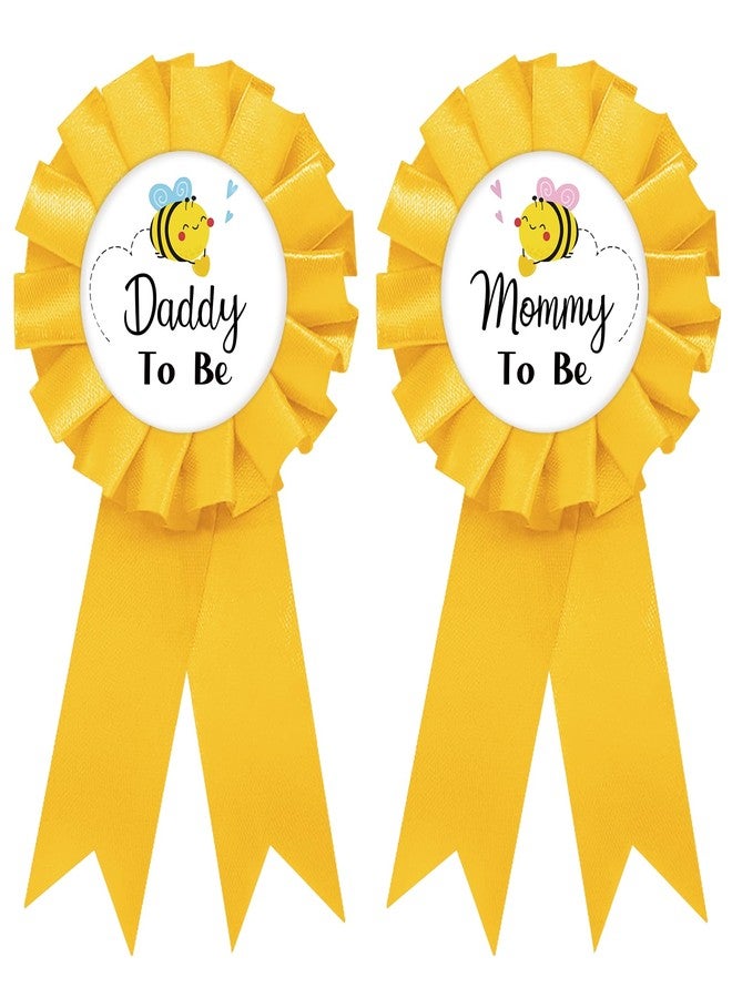 SUPERLUBY Mom to Bee Tinplate Badge Pin, Daddy to Bee Pin for Men, Gender Reveal Button for Mom Dad, Yellow Rosette Button for New Parent, Bee Theme Baby Shower Party Favors - Image 1