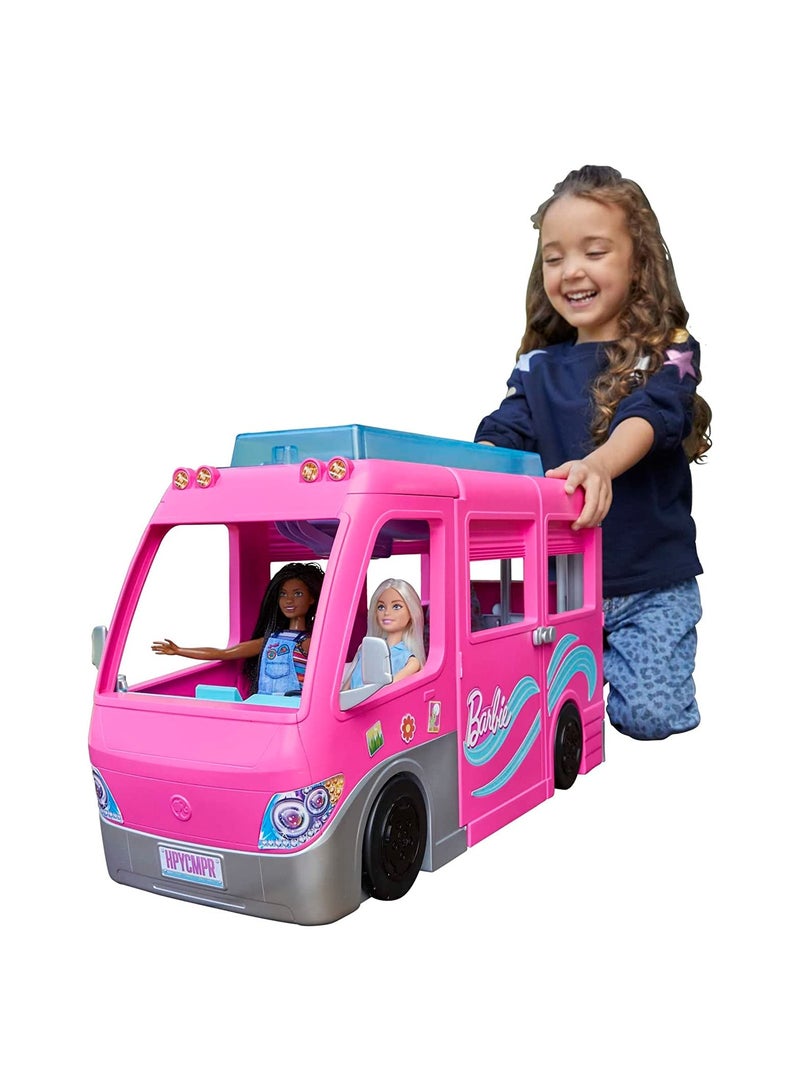 Barbie 2022 Dreamcamper Vehicle Playset 60+ Pieces 2.5 Feet Tall with Rolling Wheels - Image 1