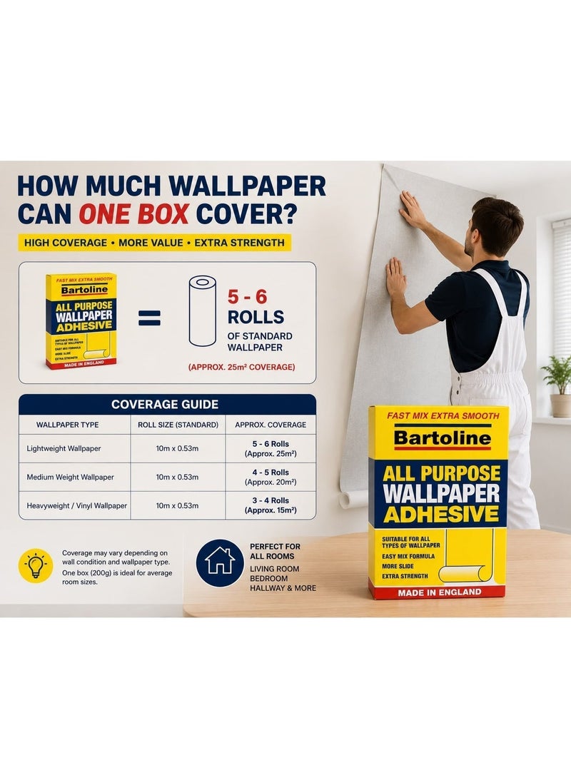 Bartoline All Purpose Wallpaper Adhesive - Fast Mix Extra Smooth - Made in England - Image 2