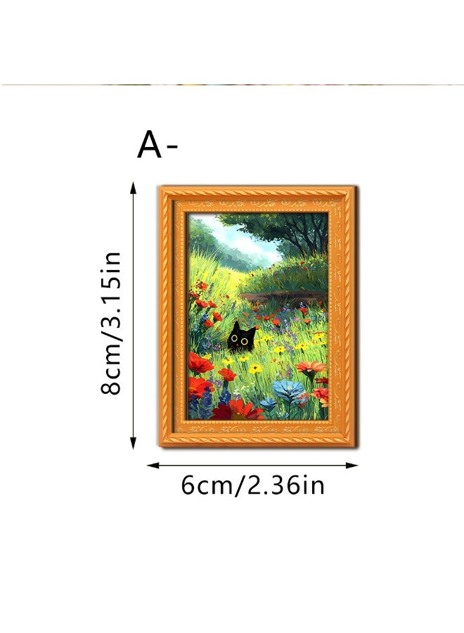 Vintage Oil Painting-Style Black Cat Wooden Magnetic Photo Frame Fridge Magnet Home Decor Item, Style A - Image 1