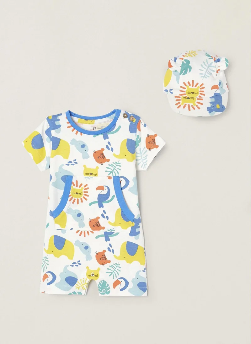 زيبي Jumpsuit + Cap for Newborns 'Animals'