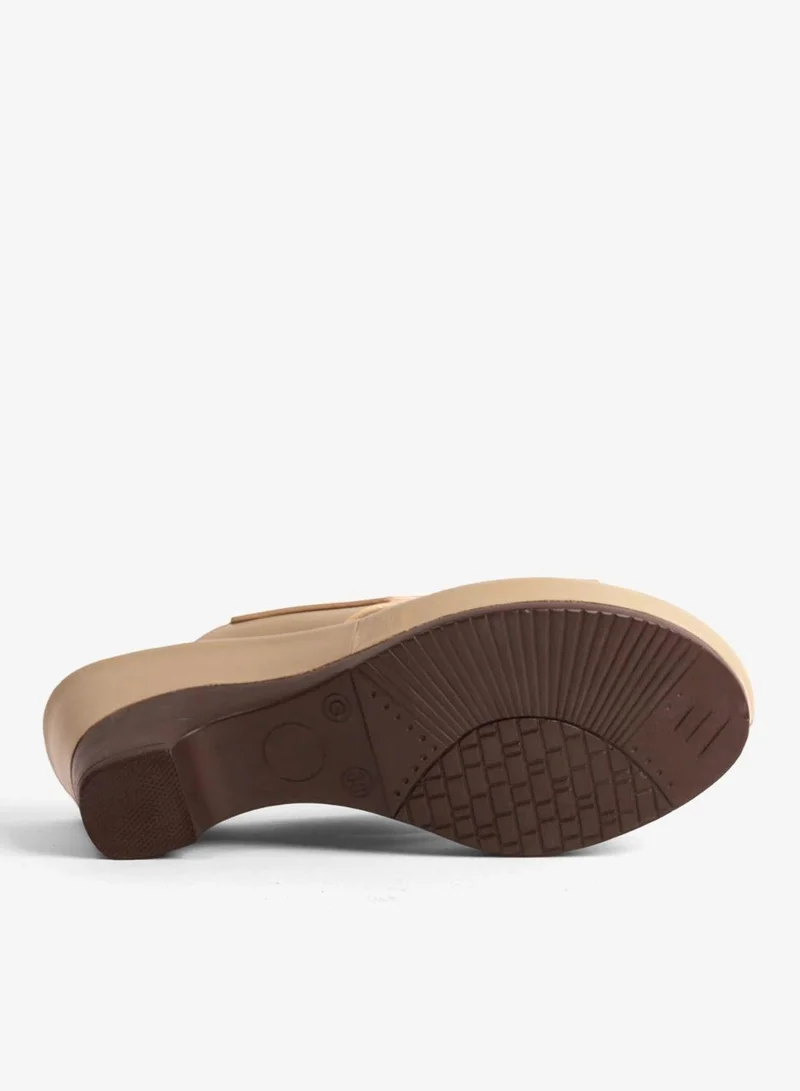 Comfort Plus  COMFORT PLUS LEATHER CROSS-STRAP WOMENS SLIDE SANDALS BEIGE for Women | Best Price UAE